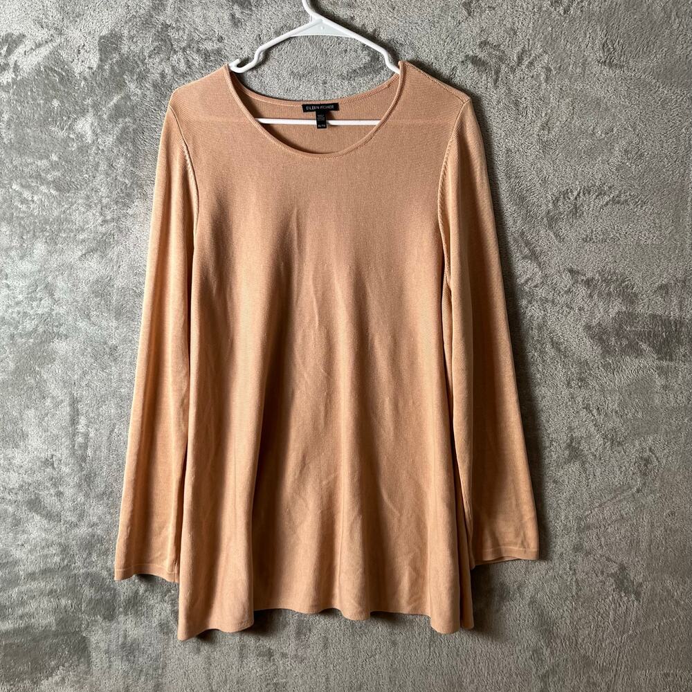 Eileen Fisher Tencel Silk‎ Blend Round Neck Long Sleeve Sweater Size XL Brown